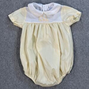 Vintage Baby Bubble Romper Size 3 Months Embroidered Giraffes Yellow White
